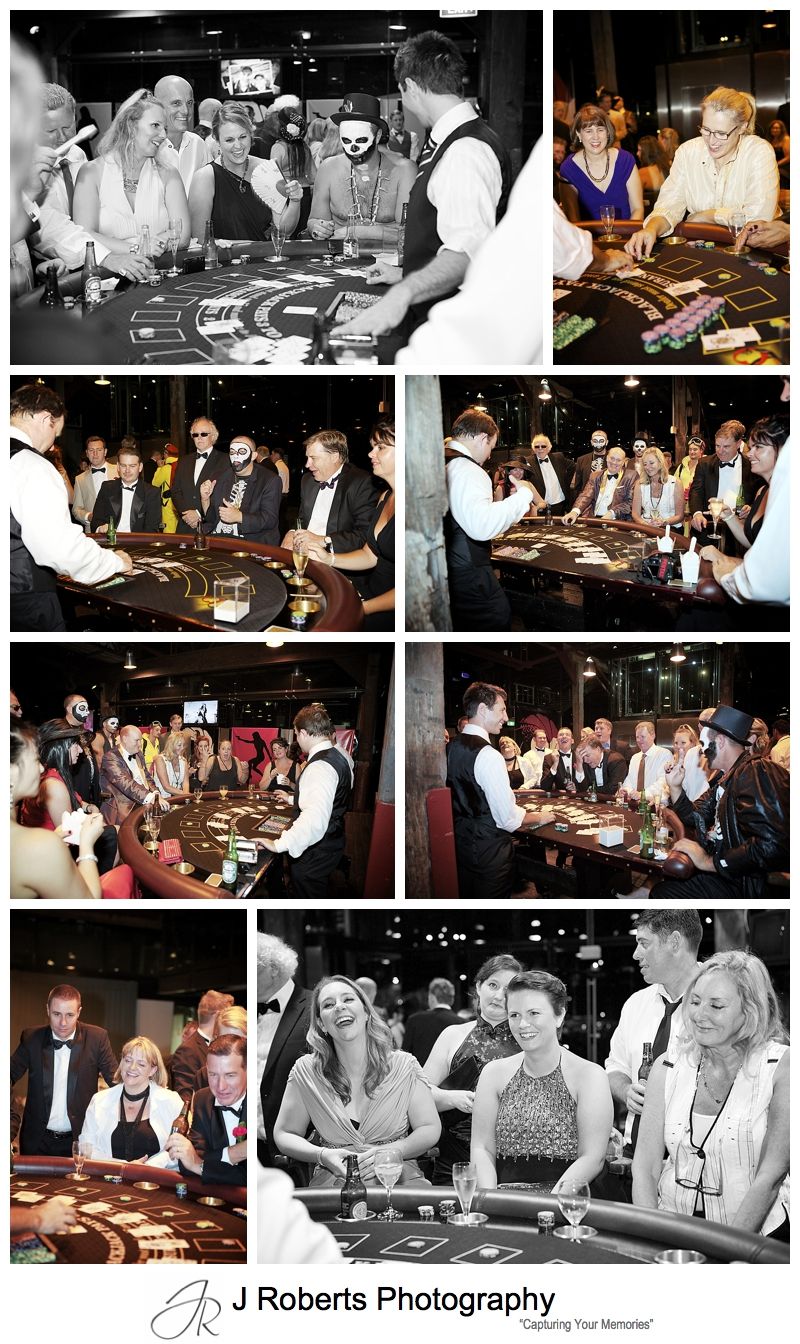 Black jack tables at james bond themed birthday party - sydney party photography